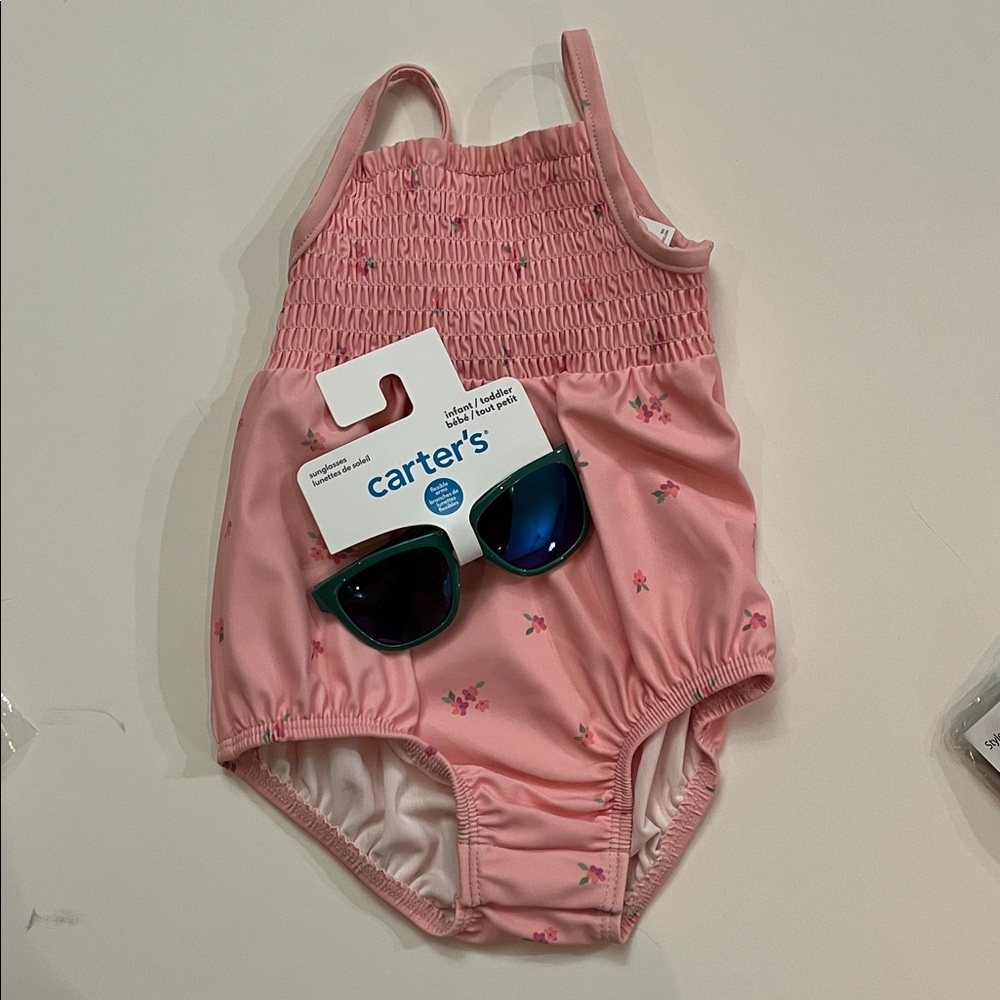 OshKosh B'gosh Pink Baby Swimsuit with Snaps UPF 50